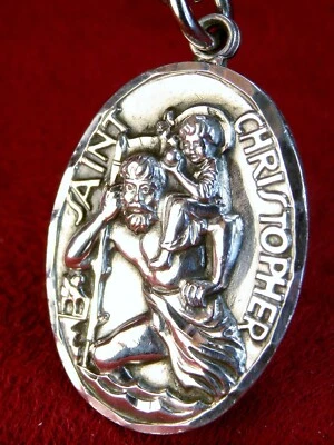 De colección Plata Esterlina Segunda Guerra Mundial GI’s Battle Etiqueta de Perro Cadena Medalla de San Cristóbal Foto 1 de 4