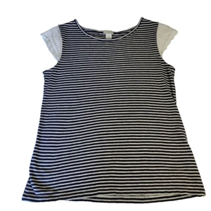 J. Crew Striped Eyelet Trim Tee T-Shirt Womens Small Blue White Coastal Nautical - Picture 1 of 14