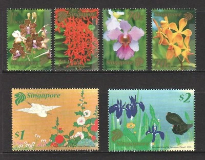 SINGAPORE 2006 FLOWERS (PAINTINGS) JAPAN JOINT ISSUE COMP. SET OF 6 STAMPS MINT - Image 1 of 3