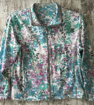 ALLISON DALEY Womens Size M Petite Multi-Color Floral Full Zip Activewear Jacket - Image 1 of 4