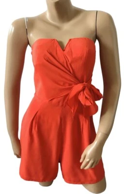 Pantalones Cortos CHARLIE JADE Mujer Talla XS Sin Tirantes 100% Seda Coral Mameluco Jersey Foto 1 de 4