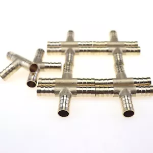 10x Brass Hose Barb Fitting Pipe Tubing Splicer Fuel Water Gas Tee3 Way 3/8"10mm - Picture 1 of 8