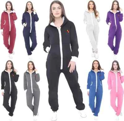 Unisex Adult Onesie0 Hooded Playsuit Plain One Piece Non Footed Pajamas Jumpsuit - Image 1 of 2