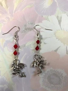 ❤️ORECCHINI GOCCIA DRAGO GIOCO DEI TRONI ITHEMED perline rosse ganci placcati argento - Foto 1 di 4