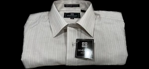 Givenchy Monsieur Shirt Mens Beige Pinstripe Button Up Short Sleeve Size 16 NWT - Picture 1 of 9