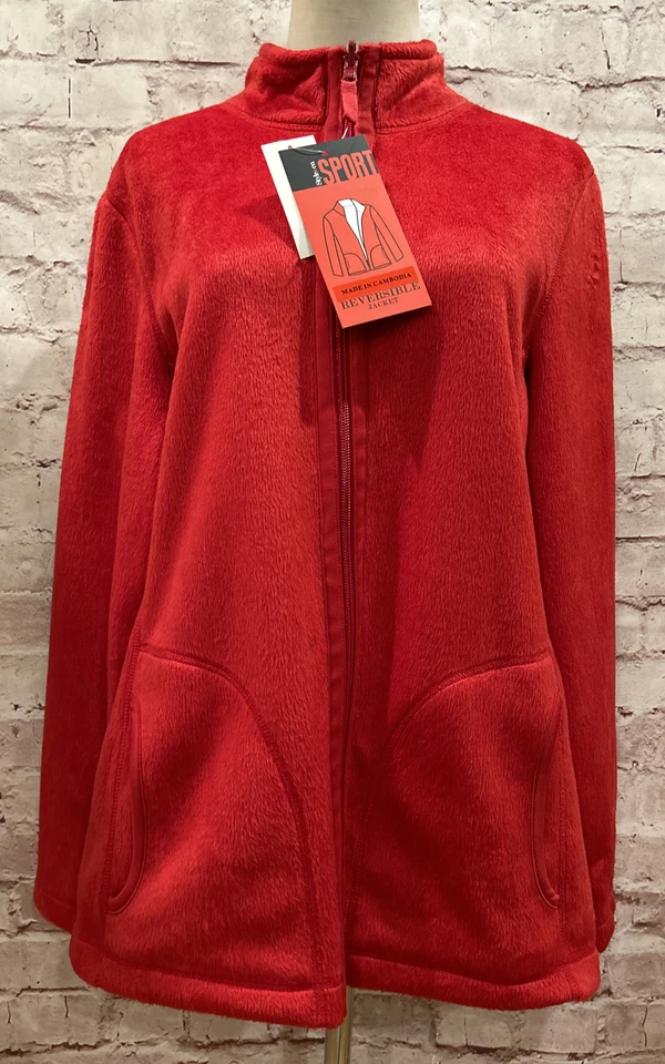 Style & Co SPORT Reversible Fleece Jacket Full Zip Red Amore Womens Size L NEW - Image 1 of 3