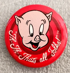 Vintage Porky Pig Th That's All Folks WB Warner Brothers Knopfstift Neu Neu aus altem Lagerbestand 1990 - Bild 1 von 3
