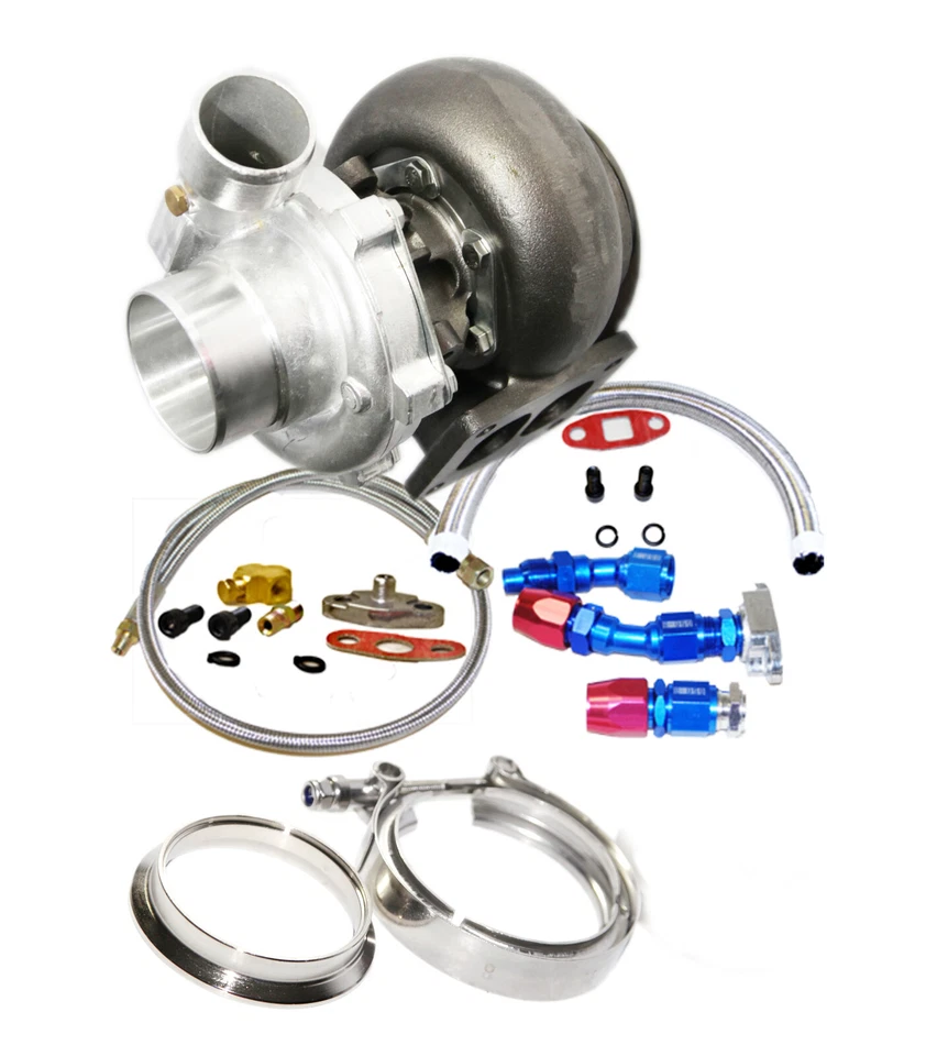 NUEVO DISEÑO T04B Turbocompresor 3" VBAND BRIDA con Retorno de Aceite y Línea de Alimentación + Kit de Abrazadera Foto 1 de 4