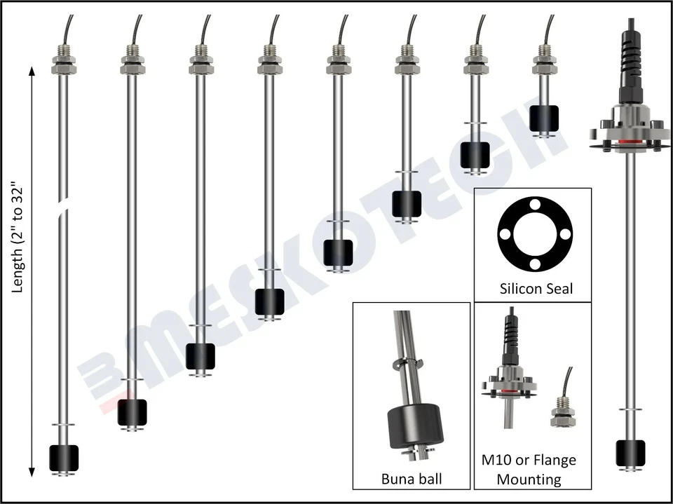 Fuel diesel oil float switch liquid level sensor SS Buna NO/NC 2"-32" M10/flange - Image 1 of 4