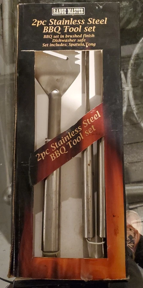 Rare 2 Piece Stainless Steel Bbq Tool Set heavy duty in pack - Image 1 of 2