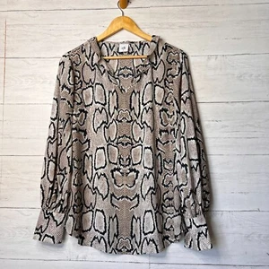 Cabi Blouse Womens Size Medium Serpentine Snake Print Ruffle Collar City Top - Picture 1 of 15