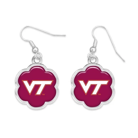 Virginia Tech Hokies Hazel Silver Flower Wire Earrings Jewelry Gift VT Cover