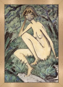 Sitzender Akt in Landschaft um 1927 Expressionismus Otto Mueller A3 Natur 28 - Bild 1 von 1