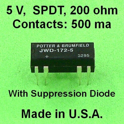 Relé de caña Potter 5 voltios JWD-172-5 SPDT 500 ma 200 ohm 5V.5 A, 5 V.5 Amp 5 voltios Foto 1 de 4
