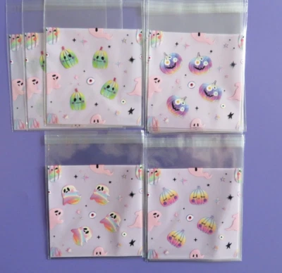 40 bolsas de celofán autosellantes pastel arco iris Halloween galletas caramelos Foto 1 de 4