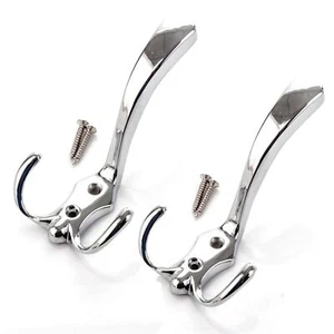 TRIPLE COAT HOOKS X2 Chrome Rack Wall Door Hanger Cloakroom Robe Bathroom Plated - Picture 1 of 2