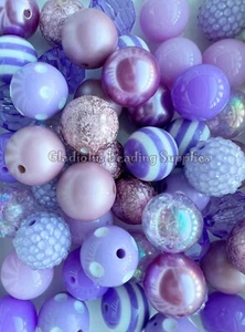 50 Qty 20mm Purple-Green-Blu Theme Set Mixed Acrylic Beads, Bubblegum Beads #134 - Picture 1 of 1