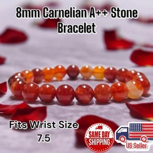 Carnelian Natural A++ 8mm 7.5" Crystal Healing  Stretch Beaded Bracelet A6 - Picture 1 of 3