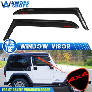 Fits 97-06 Jeep Wrangler TJ Window Visors Vent Rain Guard Shade w/ Red 4X4 - Picture 1 of 4