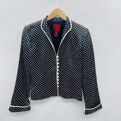 JS Collections Womens Size 8 100% Silk Polka Dot Blazer Suit Jacket in Black - Image 1 of 4