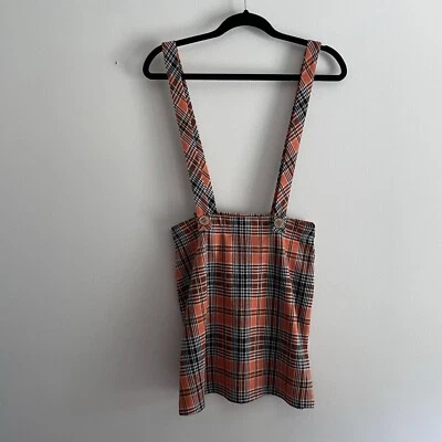 Hollister Women S Orange Plaid Y2K Clueless Grunge 90s Academia Overall Skirt - Image 1 of 4