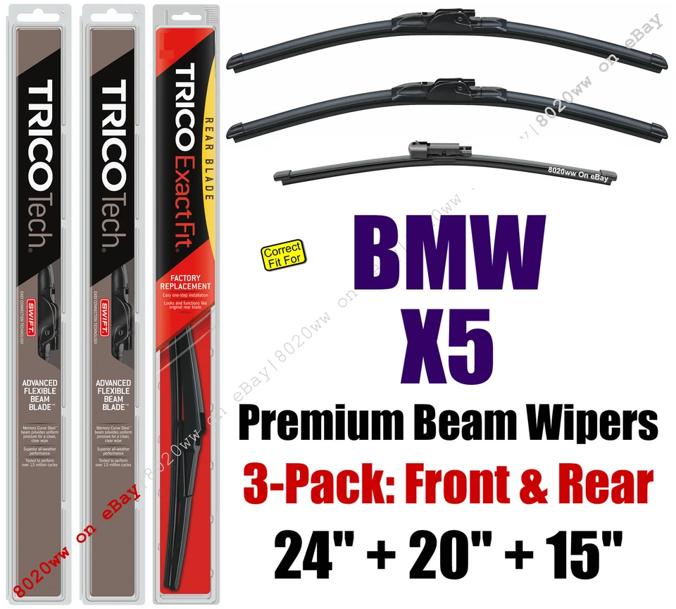 Paquete de 3 limpiaparabrisas delanteros traseros especiales premium - aptos para BMW X5 2007-2013 - 19240/200/15G Foto 1 de 1