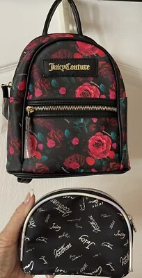 NUEVA Mochila Juicy Couture Negra Roja Floral Cartera/Bolso con Bolsa de Maquillaje Foto 1 de 4