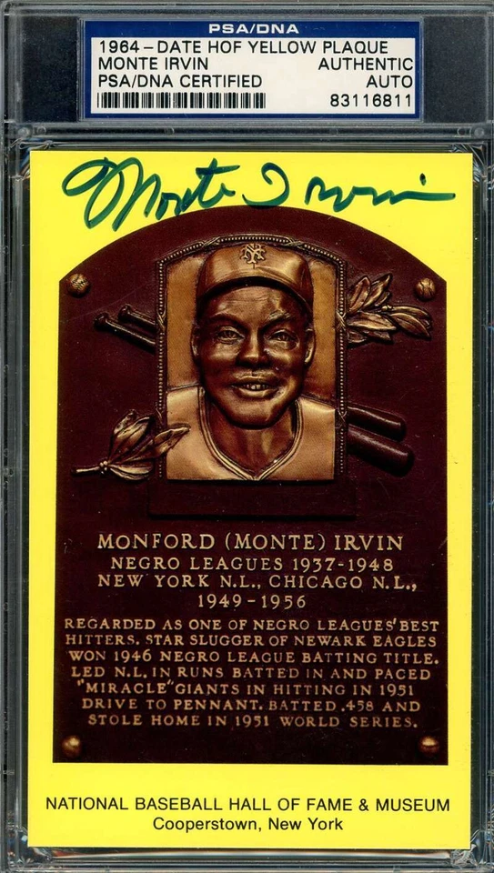 Placa autógrafa del Salón de la Fama de Oro firmada con certificado de autenticidad de ADN de Monte Irvin PSA Foto 1 de 1