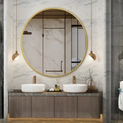 Rose Gold Round Mirror 120cm Aluminium Frame Modern Decor Living Room Bathroom - image 1 of 4