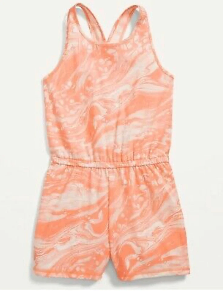 Old Navy Girls Size XS (5) Sleeveless Soft Knit Cross-back Romper .. $12 Orange - Image 1 of 1