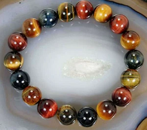 Pulsera elástica natural de 12 mm colorida piedra preciosa ojo de tigre cuentas redondas 7,5"" AAA - Imagen 1 de 12