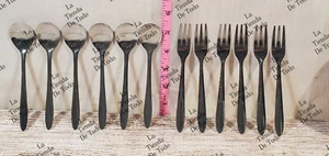 Juego de postre aperitivo liso de acero inoxidable de 6 cucharas pequeñas 6 tenedores de tenedor - Imagen 1 de 1