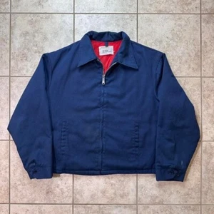 Vintage 70s Big Mac JC Penney No Iron Navy Bomber Work Jacket Quilt Lined - Picture 1 of 7