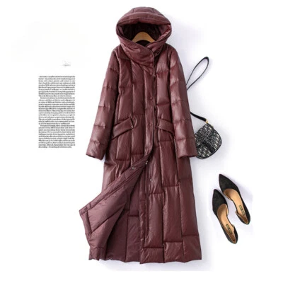 Women Warm Down Jacket Puffer Coat Hooded Over Knee Long Overcoat Winter Leather - Image 1 of 4