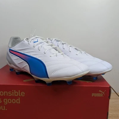 Nuevo en Caja Puma King Pro FG/AG Blanco-Azul Increíble-Plano Gris Claro Para Hombre Talla 8 Foto 1 de 4