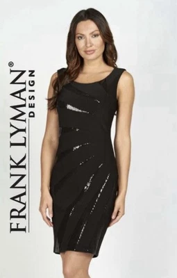 Vestido Frank Lyman Negro Sin Mangas Con Lentejuelas Talla 6 Elegante Vestido de Cóctel Foto 1 de 4