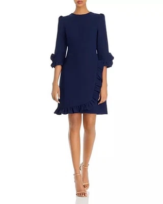 Shoshanna Marina Crepe Ruffle Sleeve Hem Navy Blue Sheath Dress Size 2 - Image 1 of 4