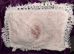 Vintage Pink Floral Victorian Pillow Sham Fringed Standard Bed Pillow - Picture 1 of 3