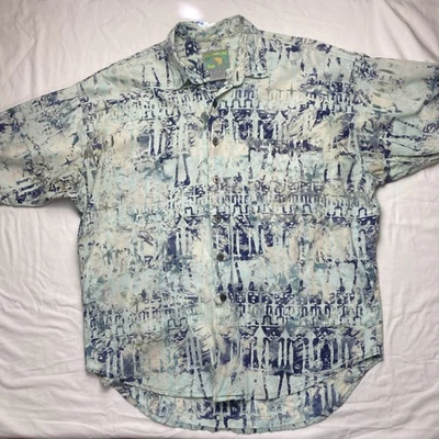Mutiara Art Made In Indonesia 100% Cotton Bali Button Shirt Short Sleeve XL Blue - Image 1 of 4