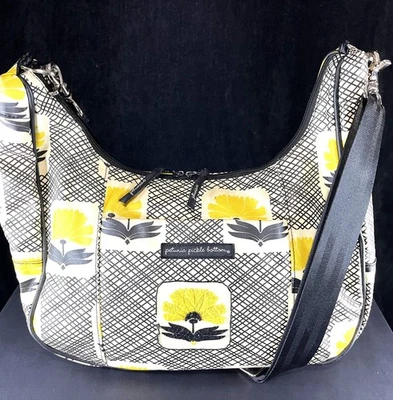 Bolso de hombro de lona floral con parte inferior de petunia encurtido amarillo negro bordado Foto 1 de 4