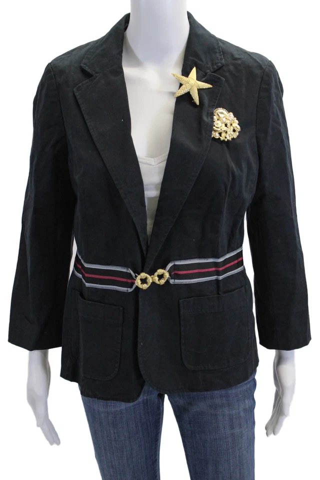 Blazer Elevenses Anthropologie Mujer Detalle Broche Manga Larga Azul Marino Talla 10 Foto 1 de 4
