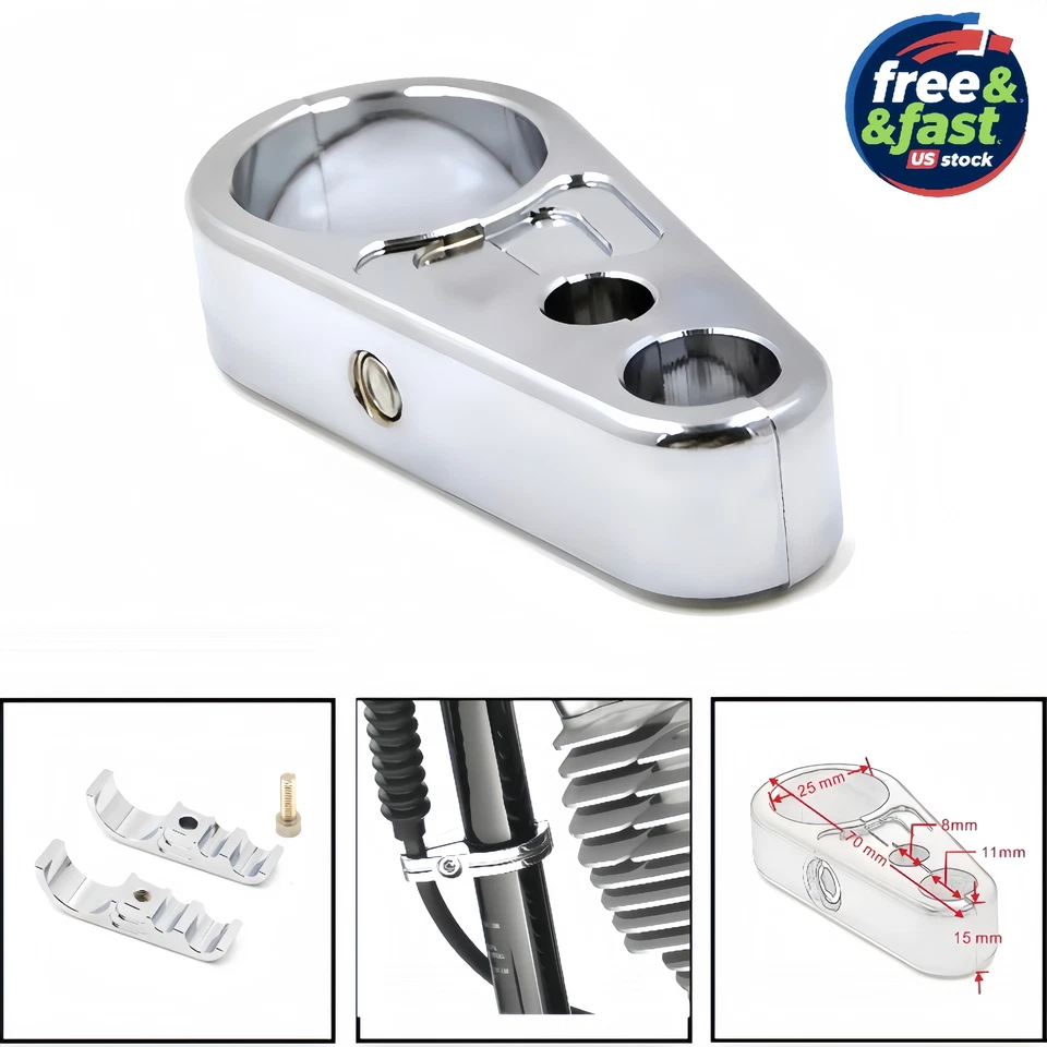 CNC Chrome Cable Clamp Bracket 1" For Harley Honda Yamaha Suzuki Kawasaki - Image 1 of 4