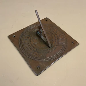 Antique Copper Sun Dial Garden Metal Sundials Vintage Garden Decor Square Heavy - Picture 1 of 7