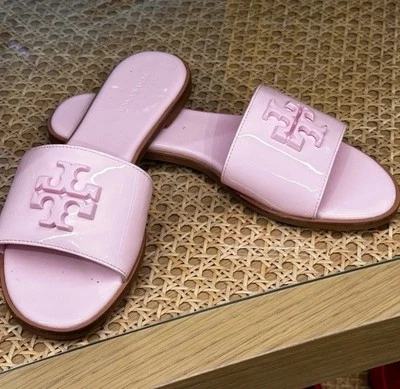 Tory Burch NIB Everly Slide Sandals Patent Leather Logo Petunia Pink MANY SIZES - Image 1 of 4
