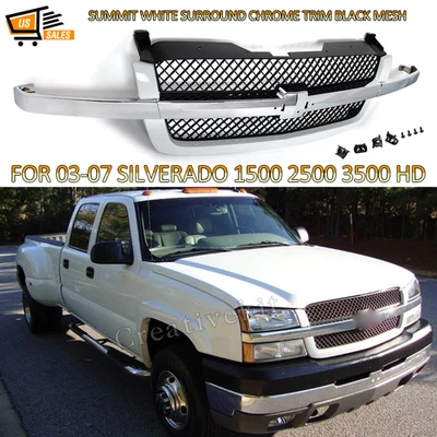 Summit White & Black & Chrome Upper Grille For 2003-2007 Silverado 1500 2500 HD - Изображение 1 из 4