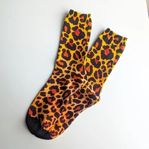 Womens Leopard Print Socks ankle black orange brown red yellow crew animal tiger - Picture 1 of 2