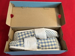 Women's Toms Slip On Shoes Flats Alpargata Island Blue Gingham w Bow Sz 10 NIB - Picture 1 of 6