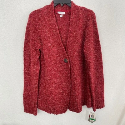 Suéter cárdigan tejido rojo Charter Club para mujer talla L mezcla de lana botón delantero Foto 1 de 4