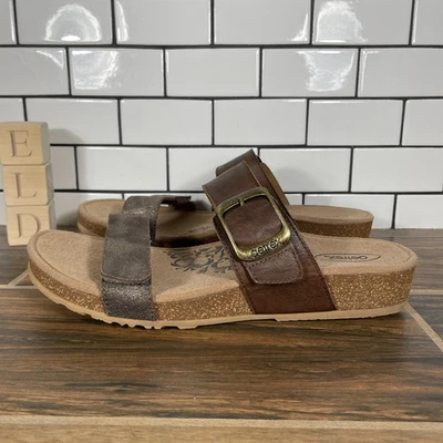 Aetrex Daisy Mujer Talla 11 Zapatos Cuero Marrón Soporte Arco Tirantes Sandalia Deslizante Foto 1 de 4
