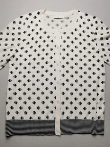 TORY BURCH Womens UK XL 100% Merino Wool Fish Cardigan VGC Off White Button Up - Picture 1 of 20